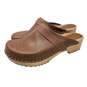 Bjork 40 Leather Wooden Clog Twee Boho Brown Chunky Cottage Comfort Casual